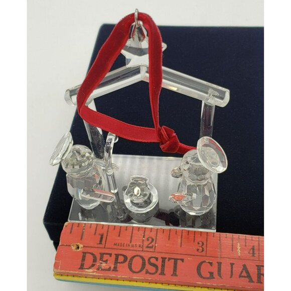 Crystal Nativity Scene Ornament in Velvet Box Mary Joseph Baby Jesus, Red Ribbon - Picture 7 of 10